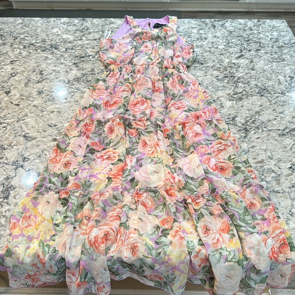 Stella & Julie | Macy’s | Tiered Pastel Floral Sleeveless Maxi Dress Size 4 - Picture 5 of 14